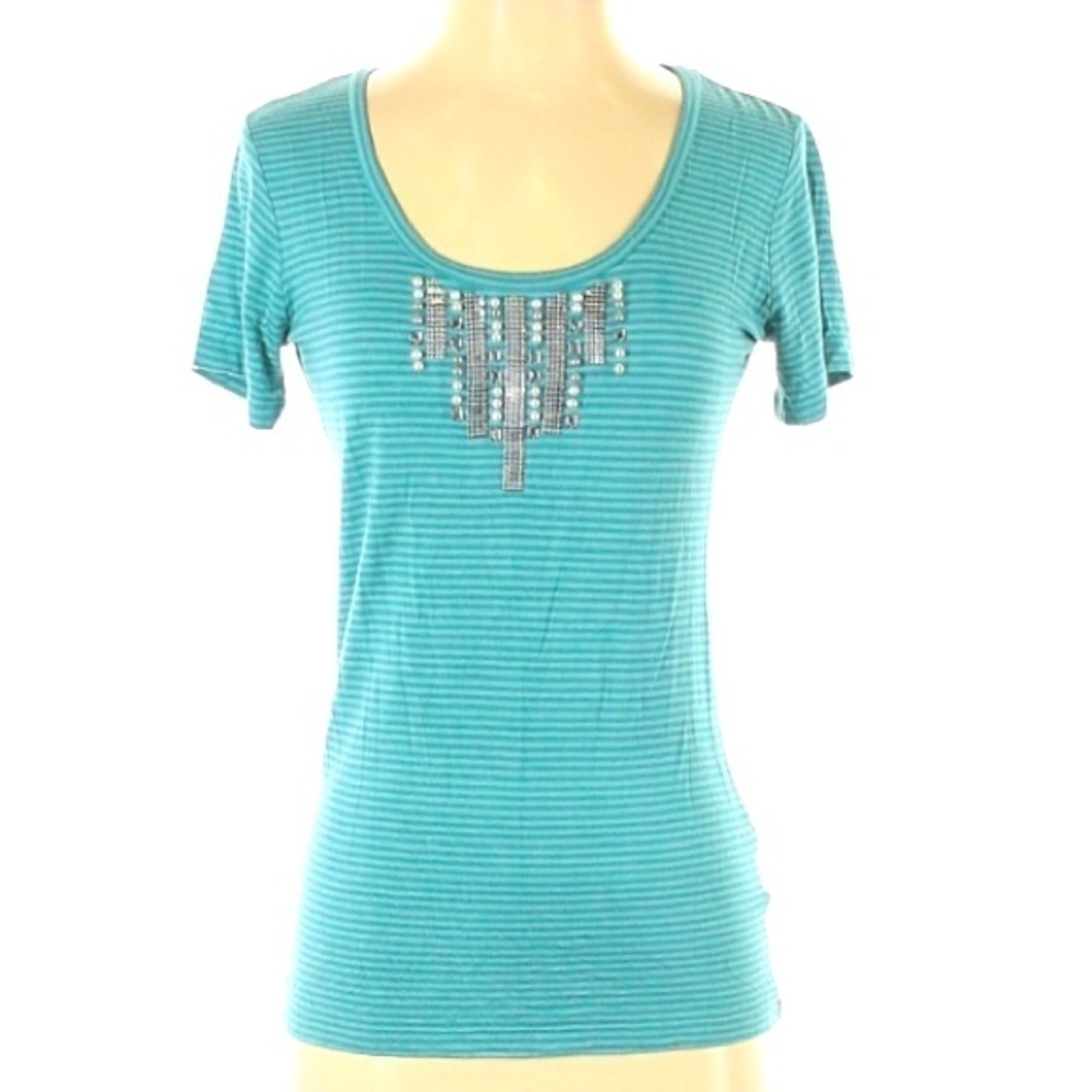 Ellen Tracy Striped pearl bead short sleeve shirt women’s  xs